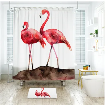 

Cartoon Flamingo Shower Curtains Waterproof Mildew Proof 3d Digital Printing Thicken Blackout Curtain Home Bathroom Products