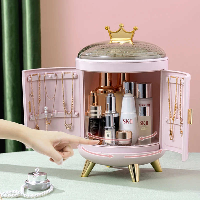 360 Rotating Crown Storage Box Cosmetic Jewelry Organizer Earring Ring Display Holder Necklace Desktop Christmas Gifts | Дом и сад
