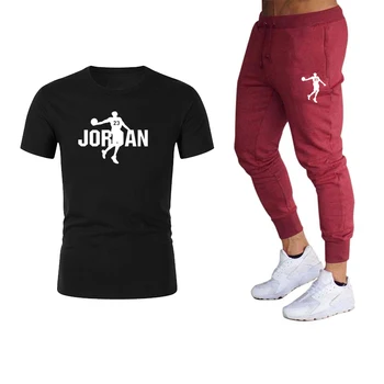 

Summer men's suit youth fashion round neck short-sleeved shirt casual elastic pants two-piece running sports suit