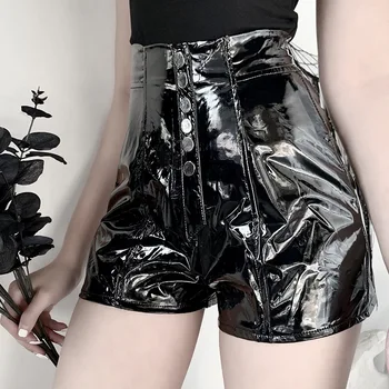 

Summer Dark Women's Ins Personality Button Zipper PU Super Shorts High Waist Peach Arms