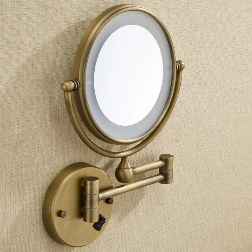 " светодиодный светильник настенный круглый 3x увеличительное зеркало светодиодный Бронзовый Матовый никель зеркало для макияжа Макияж личное зеркало с подарком - Цвет: EU Plug