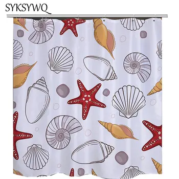 

Shell Shower Curtain Waterproof Polyester Sandbeach Seastar Bath Curtain Shower Douchegordijn 3D Cortina Ducha Bathroom Curtain