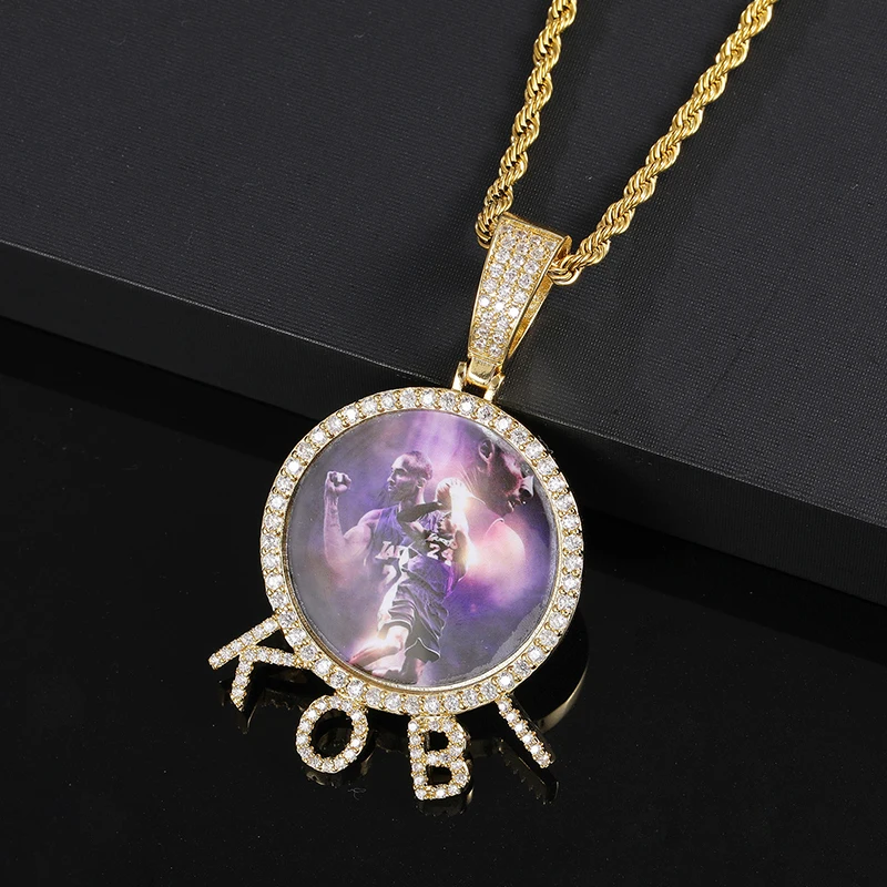 

1 New Fashion Hip Hop Custom Made Photo Name 1-8Letters CZ Stones Round Pendants Necklaces Cubic Zircon for Lover Jewelry gift