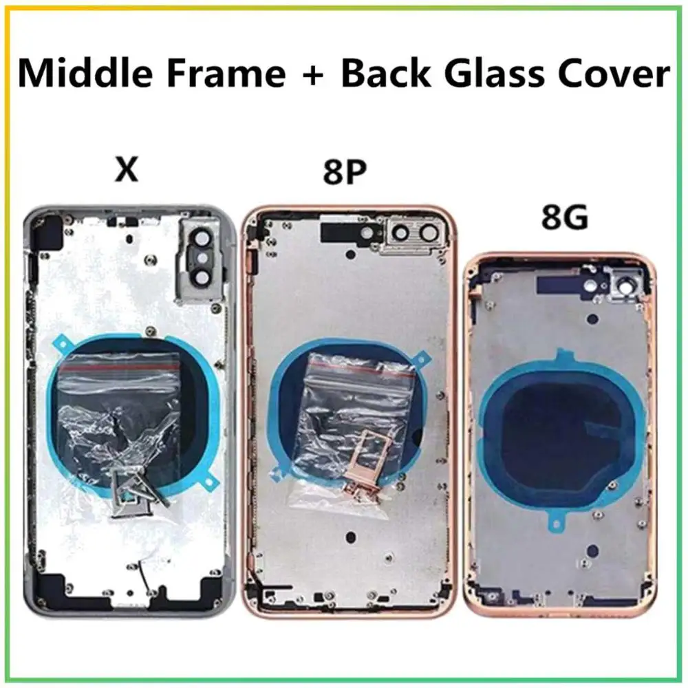 

For iPhone 8 8 Plus iphone X Rear Housing Back Battery Cover Middle Frame and Back Glass Cover CE + Text For iphone 8 8PLUS X