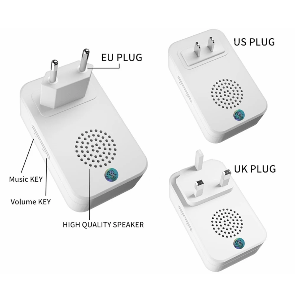 CACAZI-Campainha sem fio auto-alimentada para casa inteligente, campainha à prova d'água, sem bateria, EUA, UE, Reino Unido, plugue AU, 2 botões, 5 receptores