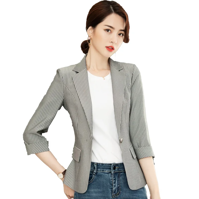 

Stripes Small Suit Coat Women's 2019 Spring And Autumn New Style Korean-style England Online Celebrity Short Retro Loose-Fit Lei