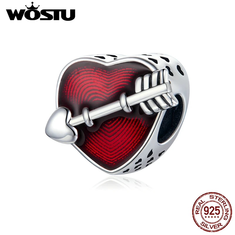 

WOSTU 100% 925 Sterling Silver First Love Engrave Arrow Heart Charm Beads Fit Charm Bracelet Jewelry Valentine Day Gift CQC480