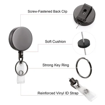 

2pcs Key Ring Retractable Pull Badge Holder Reel Belt Heavy Duty Clip ID Office Recoil Keychain Lanyard Metal Name Card