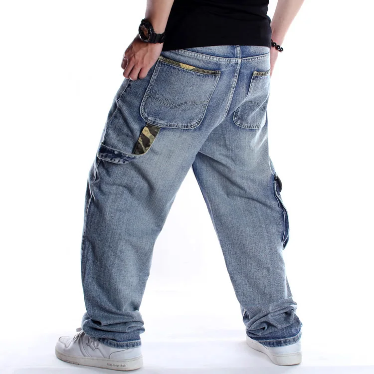 Fashion Trendy Multi-pocket Jeans Men's Hip Hop Plus Size Blue Skateboard Pants Big Size Loose Dance Trousers
