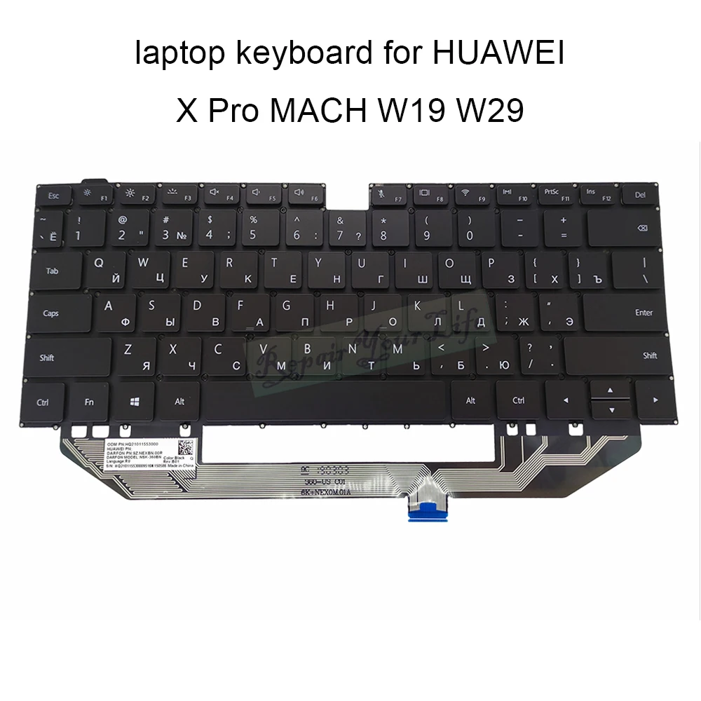 

US RU Replacement Keyboards for MateBook X Pro MACH W19 W29 BL W19B W19C black keyboard English Russian 9Z NEXBN 00R new