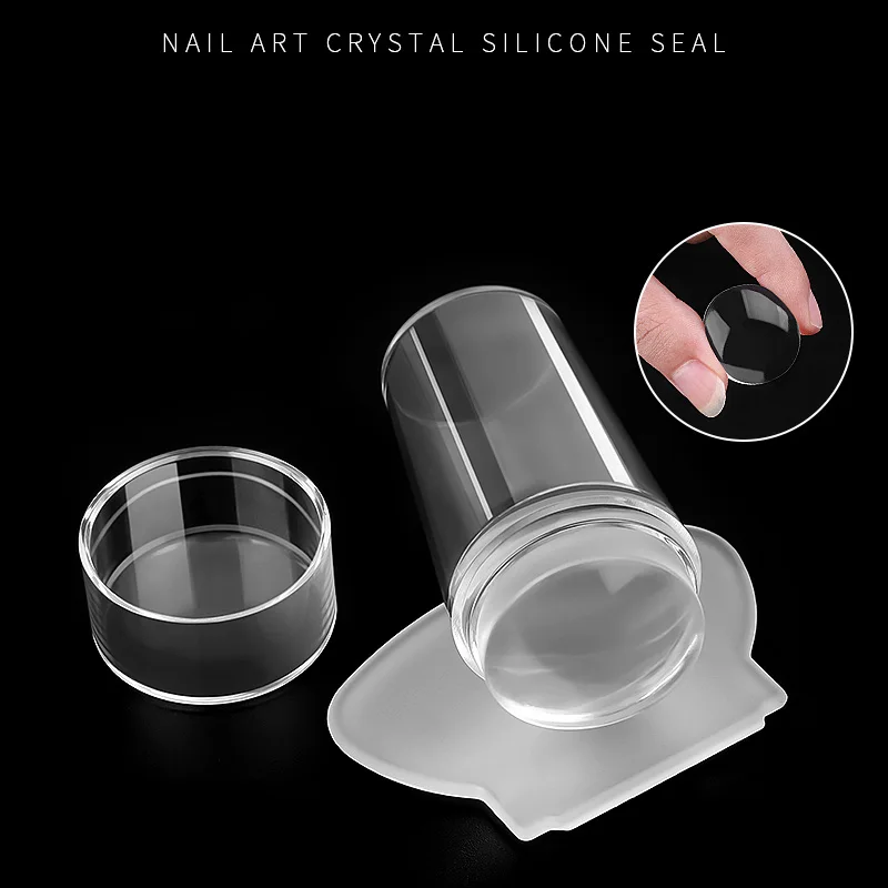 

Unique New Design Pure Clear Jelly Silicone Nail Art Stamper Scraper With Cap Transparent Nail Stamp Stamping Nail Art Decal