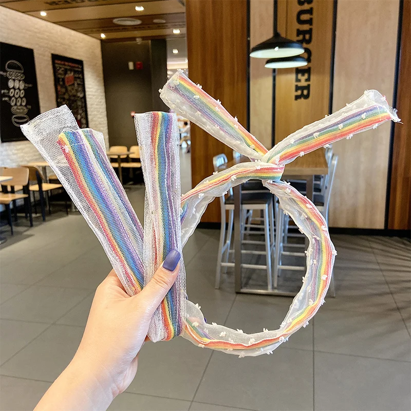 

DISCICI Rainbow Pig Large Intestine Hair Band Starry Head Rope Girl Hair Rope Women's Hair Band Mori Rubber Band headwear OH1857