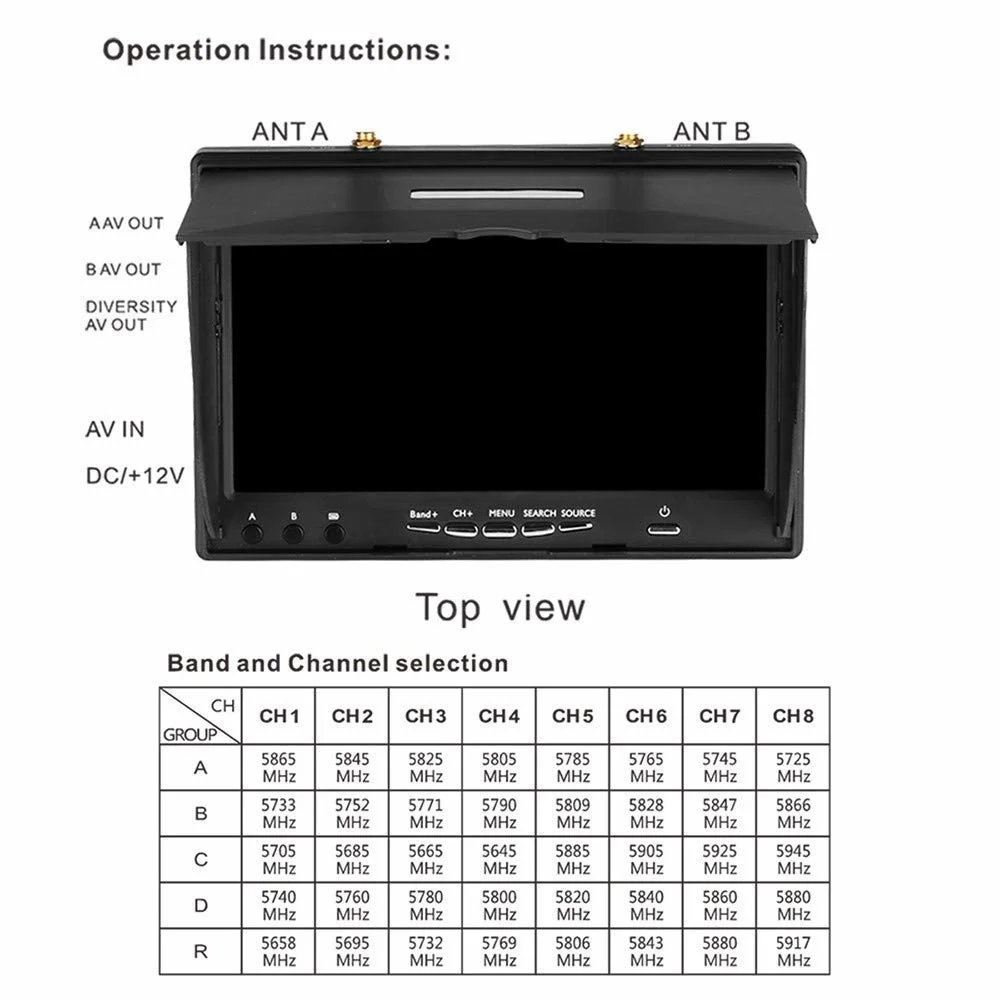 LCD5802S 5802 40CH Raceband 5.8G 7 Inch Diversity Receiver 800x480 Monitor Video Screen Build-in Battery For RC FPV Multicopter