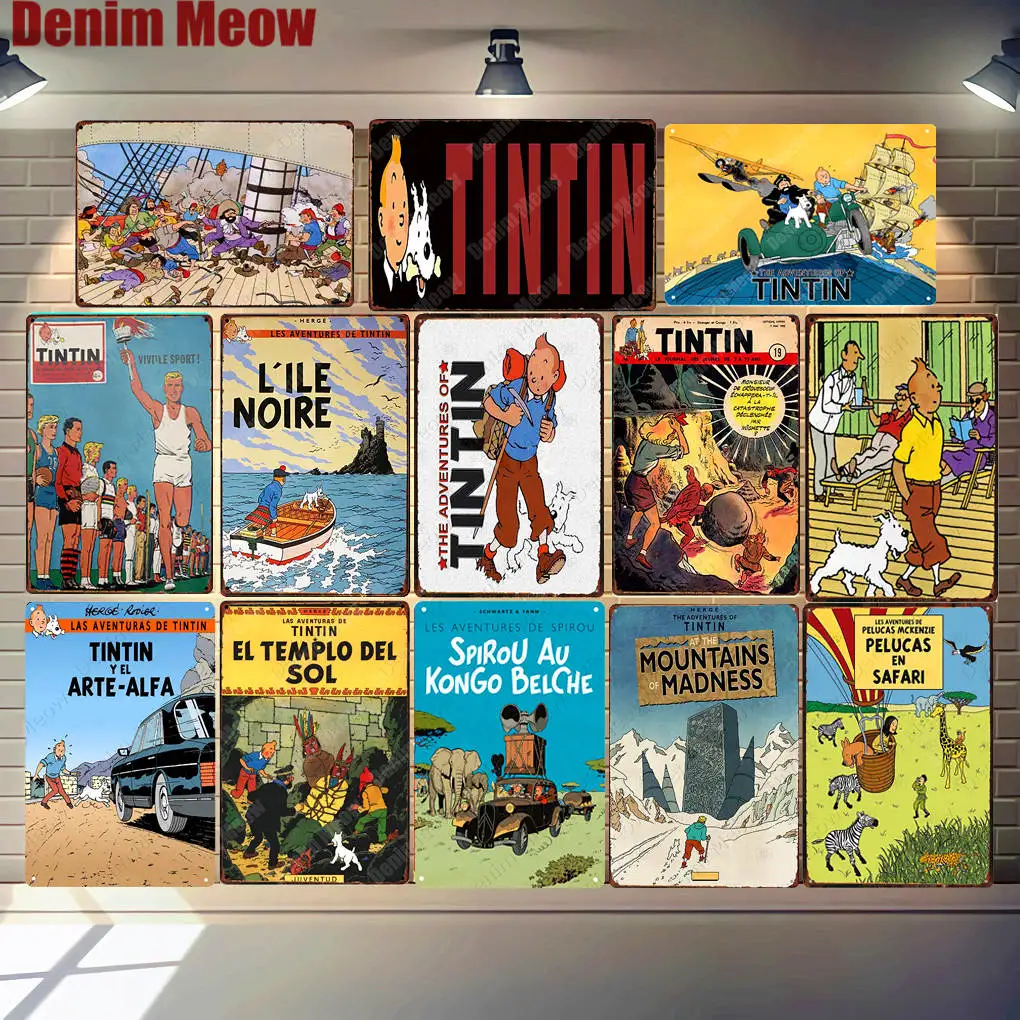 Tintin Мультяшные металлические жестяные знаки Альфа художественная живопись