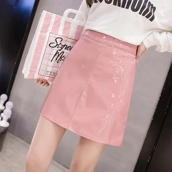 

PU Leather Pencil Skirts Women Summer Korean Mini Skirts Office Lady Clubwear Skinny Warp Skirt Glossy Leather Sexy High Waist