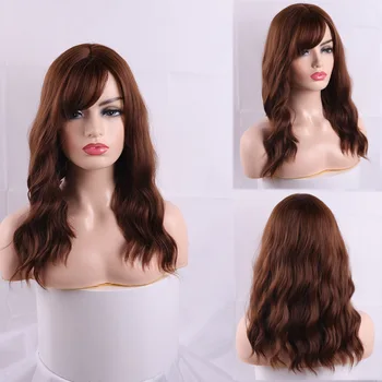 

AZQUEEN Synthetic Wig Medium Water Wave Mix Brown Women Wigs with Bangs Heat Resistant Wigs for Women African American