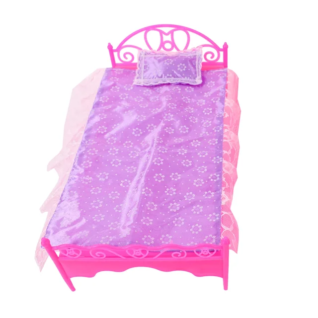 Furniture For Barbies Doll Princess Bed Accessories Cute Fashion Toys For 11.8Inch Barbies Doll,30cm BJD,Dollhouse Miniatures Purple