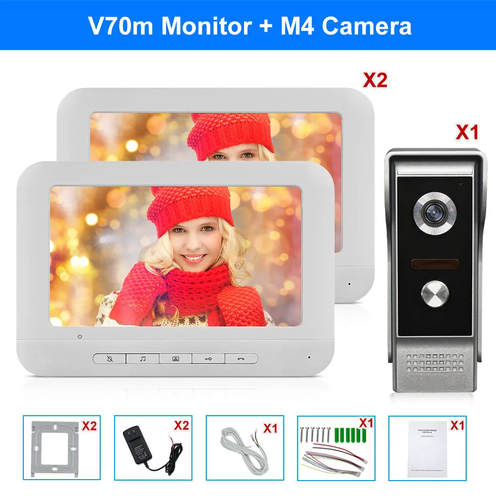 Two Monitor with M4 Проводной видео-дверной звонок Домофон Системы 7 дюймов Цвет монитор Панель с Ночное видение видео Камера телефон двери двухстороннее аудио дома Применение - Цвет: Two Monitor with M4
