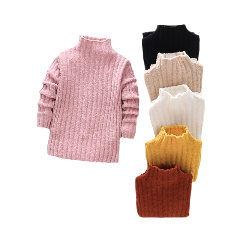 Knitted Sweaters Clothing Pullover Girls Thick Childrens Solid for Warm From-1/to7-Years-Old