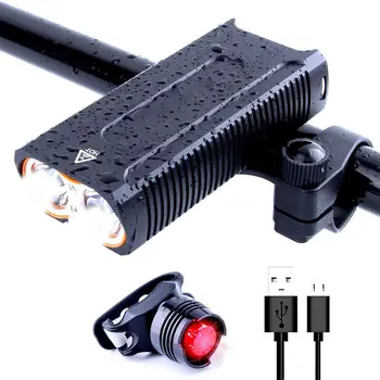 

LED Bike Light Set - USB Rechargeable Front Bicycle Light + Taillight Bike, 2400 Lumens Waterproof Adjustable Helmet Bike Light+