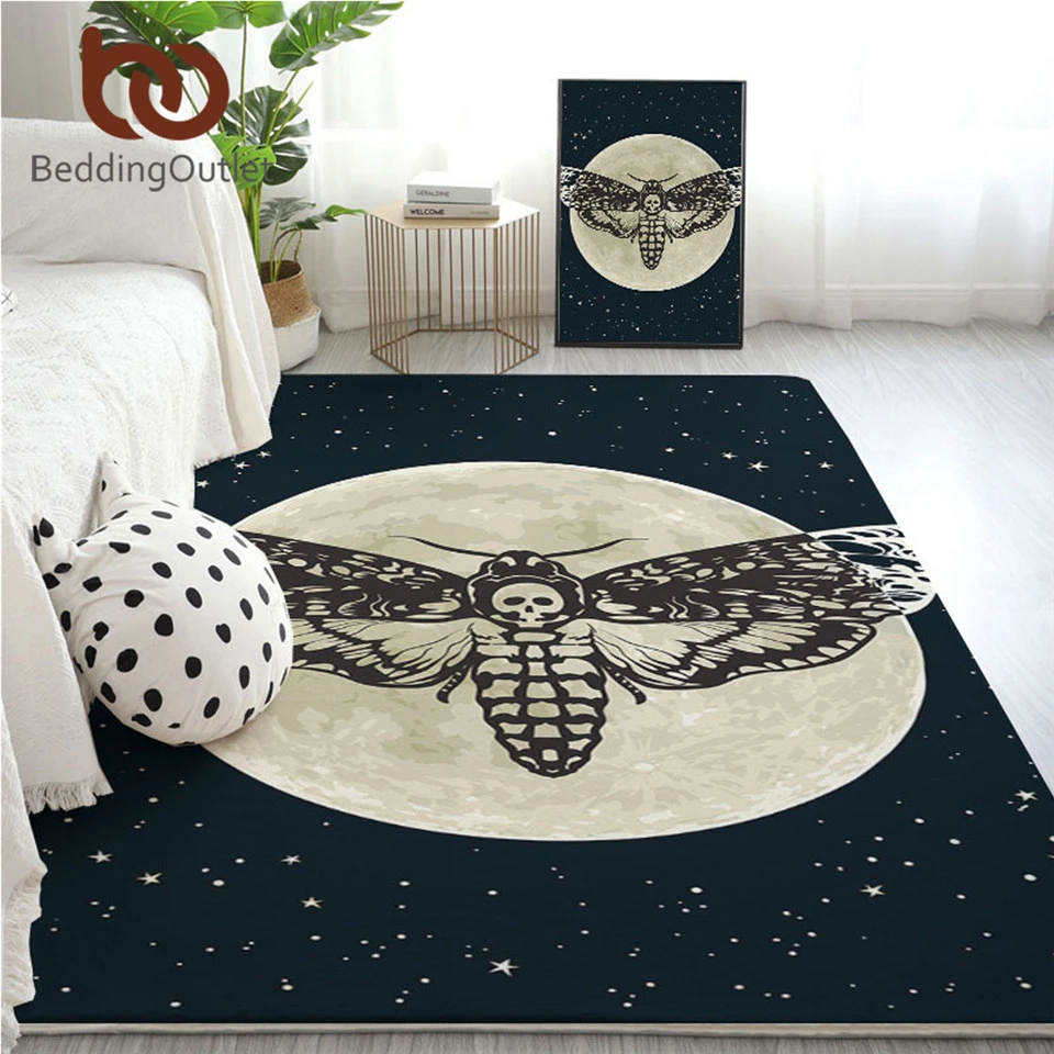 BeddingOutlet Moth Living Room Carpet Gothic Skull Non-slip Play Floor Mat Butterfly Decorative Rug Moon Stars Dropship | Дом и сад