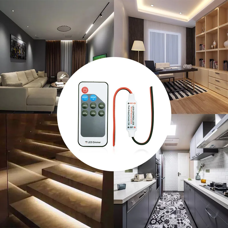 Mini DC5V-24V 9 Keys RF Wireless Single Color Controller Remote Dimmer for 3528 5050 LED Strip Light Adjust Brightness Control led strip controller led dimmer controller led dimmer switch smart dimmer switch led string dimmer lamp dimmer