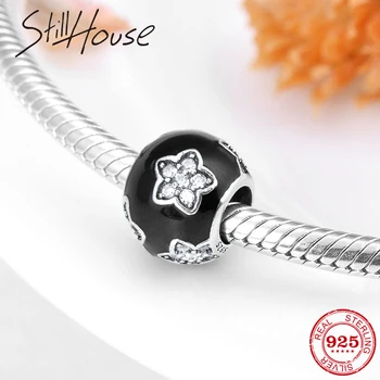 

Authentic 925 Sterling Silver Black Enamel Clear CZ Five-pointed star Beads Fit European Bracelet DIY Pendants & Bangles Jewelry