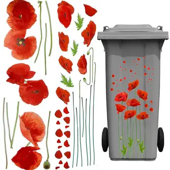 

Bins Fridge PVC Non-Toxic Eco-Friendly Red Wall Decal Living Room Decoration Poppy Flower Sticker Self-adhesive