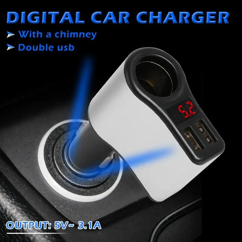 Цифровой дисплей 2 порта USB Автомобильное зарядное устройство для телефона прикуриватель зарядное устройство адаптер адаптированный 12-24 В Автомобильный Универсальный