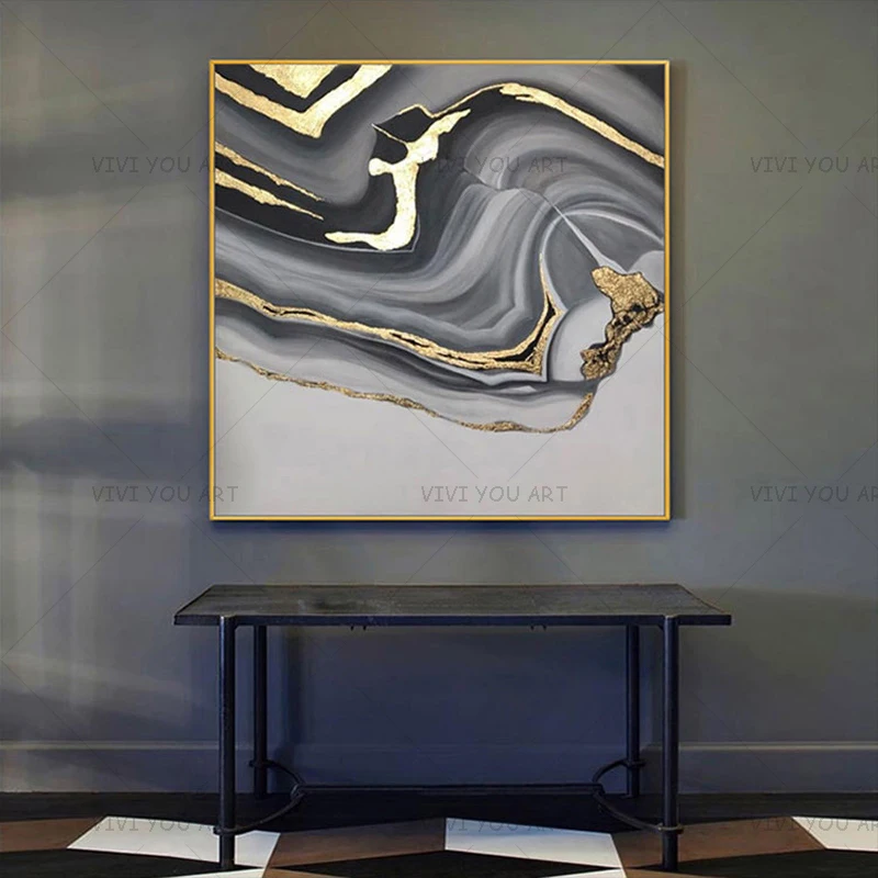 Handpainted New Color Black And Golden Painting on Canvas Acrylic Wall Home Quadros Decoracion for Living Room Gifts | Дом и сад