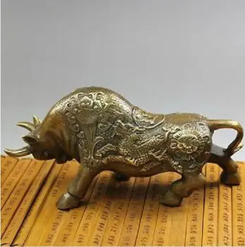 

YM 305 Chinese Old NICE Wall Street Chieese BRAAS Kylin Bull OX Statue Figure 8"L decoration BRASS factory outlets