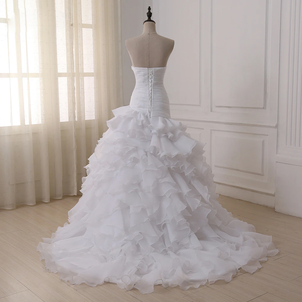 Eleagnt Mermaid Wedding Dresses Customized Sweetheart Sleeveless Pleats Ruffled Organza Bridal Gowns Vestidos de Novia 2