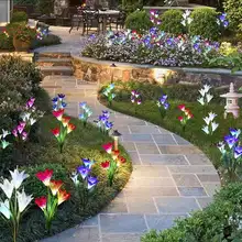 Солнечный свет Открытый водонепроницаемый цвет изменить освещение бабочка цветок Светодиодная сказочная лампа для газона Рождественский Декор