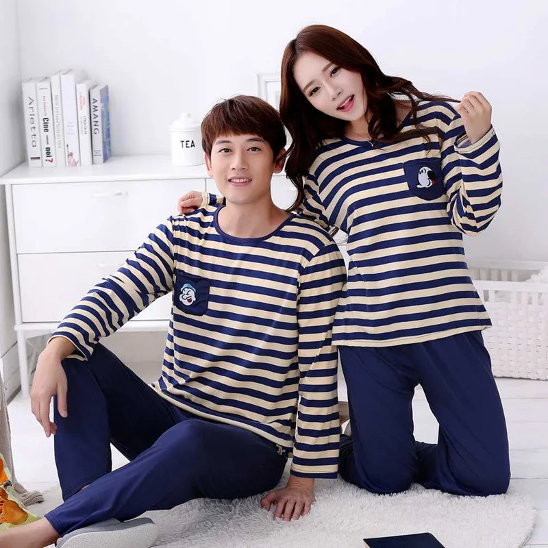 

New Style Couples Pajamas Spring And Autumn Long Sleeve Trousers Men And Women Homewear Set Qmilch 130G Men's L -Xxx L