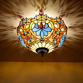 

40cm European love beads retro Tiffany stained glass dining room bedroom corridor bathroom glass ceiling lamp