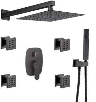 

12 Inch Wall Mount Rainfall Shower Faucet System With 4 Pcs Body Spray Mixer Set, Oil Rubbed Bronze Finish