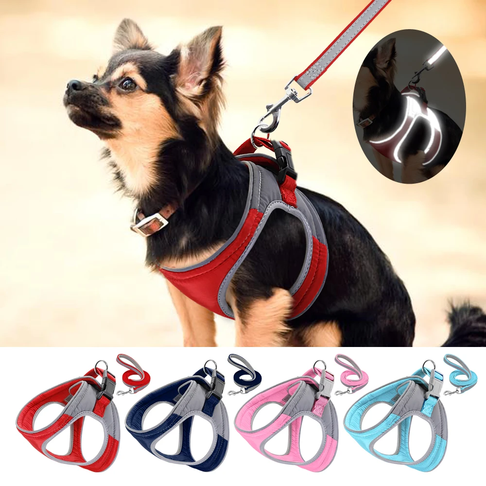 Nylon Dog Harness Leash Set Reflective Bull Step In Pet Pug Harnesses Lead for Small Medium Dogs Blue Pink S M L | Дом и сад