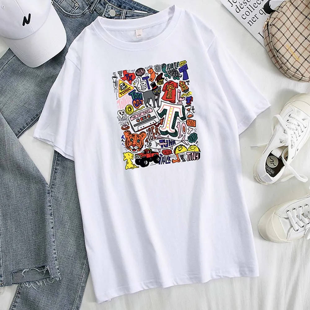 

Tops 2020 Summer Loose Casual Tshirt Women Cotton Plus Size Graphic Tees Aesthetic Streetwear Short Sleeve Printed Clothes