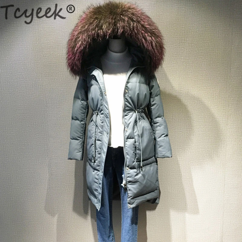 

Tcyeek Winter Down Coat Female Jacket Raccoon Fur Hooded Clothes 2019 Korean Thick Duck Down Jacket Long Warm Coat Hiver LW1515