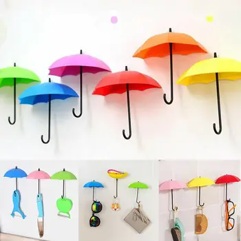 

3Pcs Colorful Cute Umbrella Form Wall Hooks Mount Key Hair Pin Holder Hanger Organizer Decorative Home Storage Organization HOT