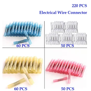 

220PCS Heat Shrink Waterproof Butt Terminals Insulated Electrical Wire Connectors Cable Splice Crimping Terminals Connector Kit