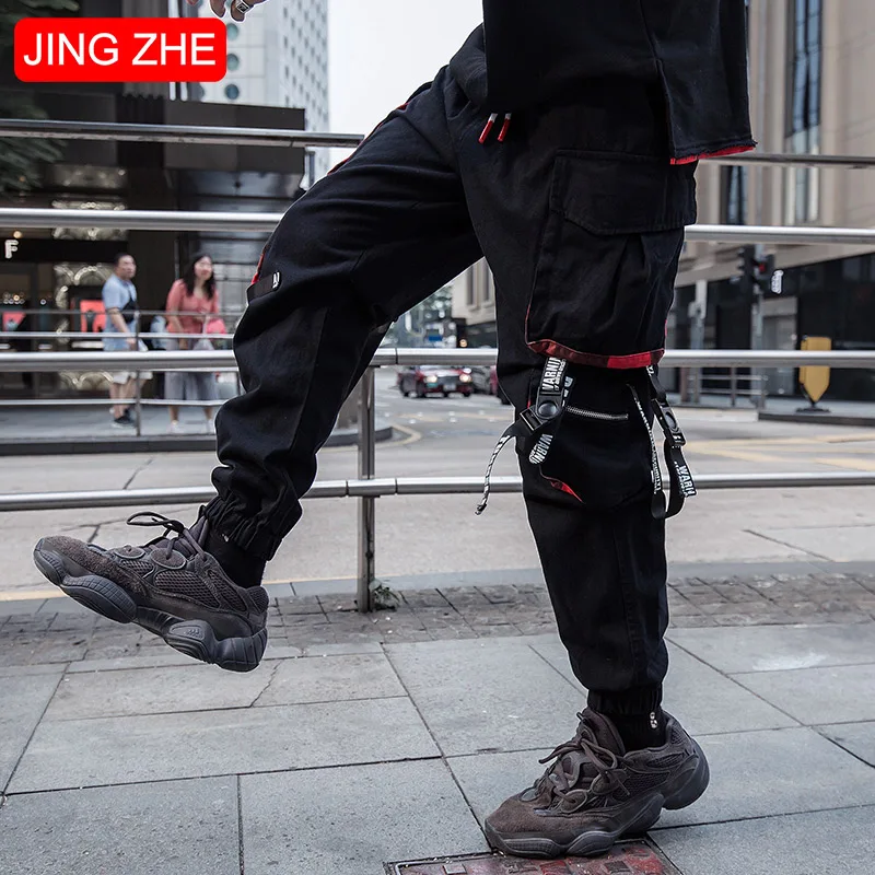 

JING ZHE High Street Cargo Men's Pants Hip Hop Trousers Pocket Suspender Track Pants Fashion Joggers Sweatpants Rock Streetwear