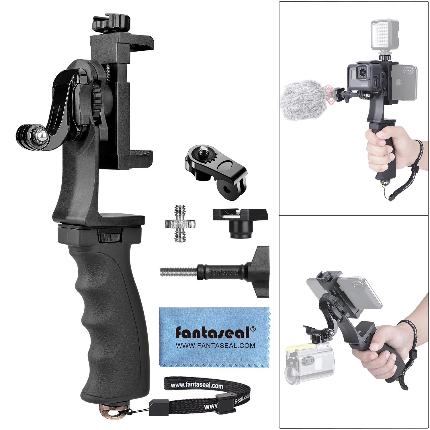 

2in1 Ergonomic Action Camera Hand Grip Smartphone Clip Stabilizer Handle Mount Youtube Vlogger Video Holde Kit for GoPro Sony