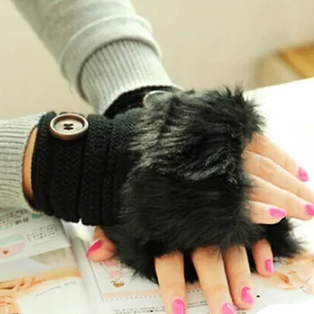 

Women Winter Half Finger Fingerless Gloves Wrist Arm Hand Warmer Knitted Mittens Plush Cute