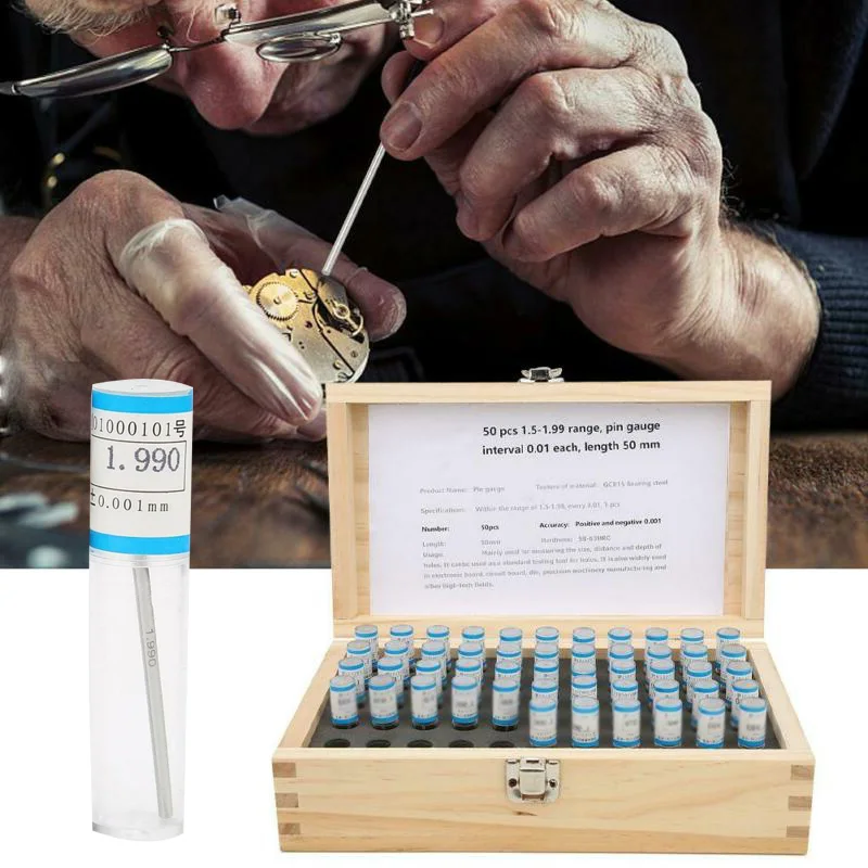 

50Pcs Pin Gauge Set Bearing Steel Smooth Surface Plug Measuring Tool 1.5-1.99mm hand tools supply