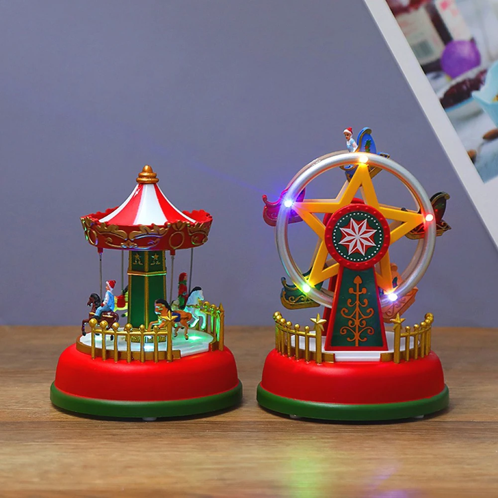 Christmas Carousel Recreation 2022 New Year 2022 Christmas Decoration Santa Claus Driving Airplane/Motorcycle  Snow Scene Ornaments Carousel/Ferris Wheel Music Box|Party Favors| -  Aliexpress