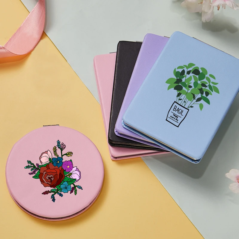 

Art Plant Flower Pattern Mirror Cartoon Personality Portable Round Mirror Mini Makeup Mirror Gift Giveaway
