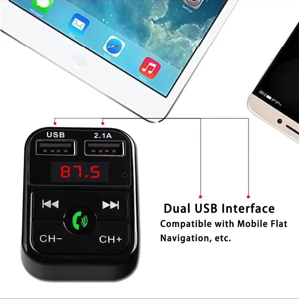 Bluetooth 5,0 Handsfree автомобильный комплект fm-передатчик Быстрый двойной USB зарядное устройство ЖК цифровой вольтметр TF карта U диск AUX плеер