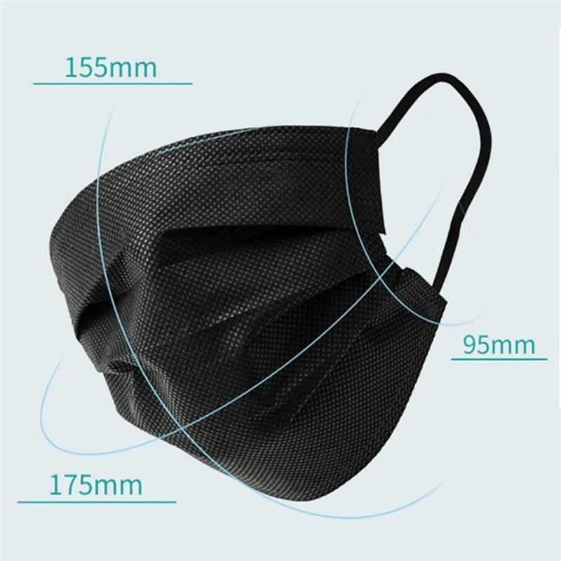Disposable-Black-Adult-Protective-Mask-Anti-Dust-Anti-Droplets-3-Layers-Filter-Earloop-Non-Woven-Face556