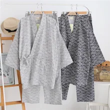 Traditional Men Japanese Pajamas Sets Simple Kimono Yukata Suits Nightgown Cotton Samurai Sleepwear Bathrobe Leisure Homewear Traditional Men Japanese Pajamas Sets Simple Kimono Yukata Suits Nightgown Cotton Samurai Sleepwear Bathrobe Leisure Homewear